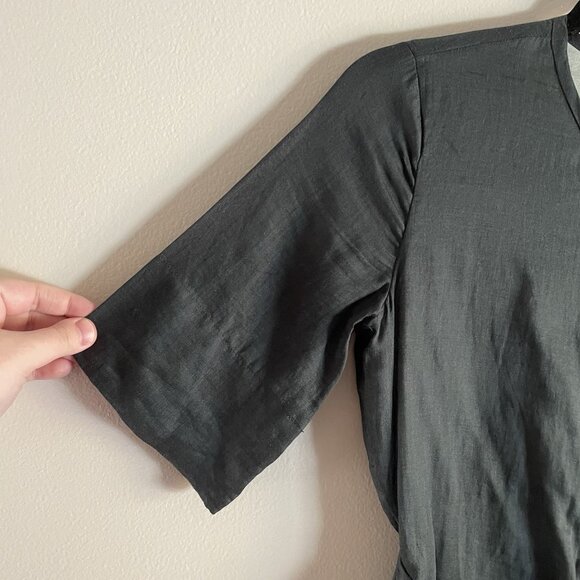 Banana Republic Women 00 Petite Green Slate Tie Waist Short Sleeve Ramie Romper - Picture 9 of 14